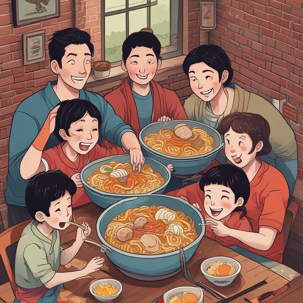 Family enjoying ramen